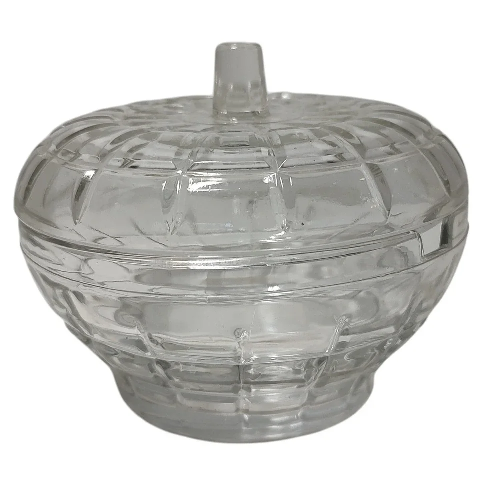 Vintage‎ Borgonovo Apple Sugar Bowl Clear Glass Trinket Dish With Lid Italy